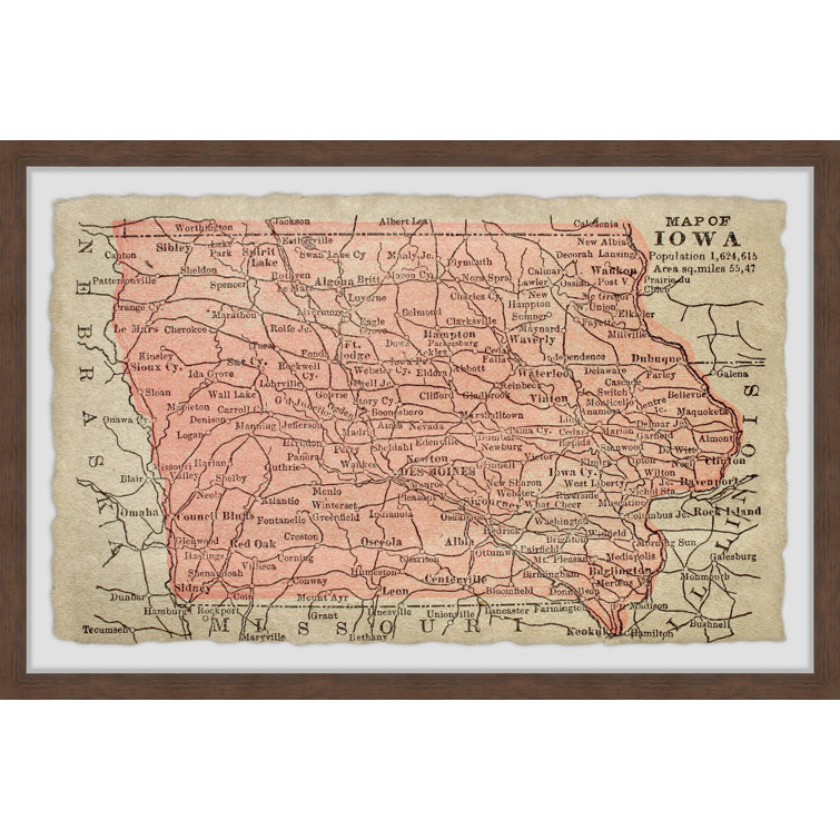 17 Stories Map Of Iowa Picture Frame Graphic Art Wayfair